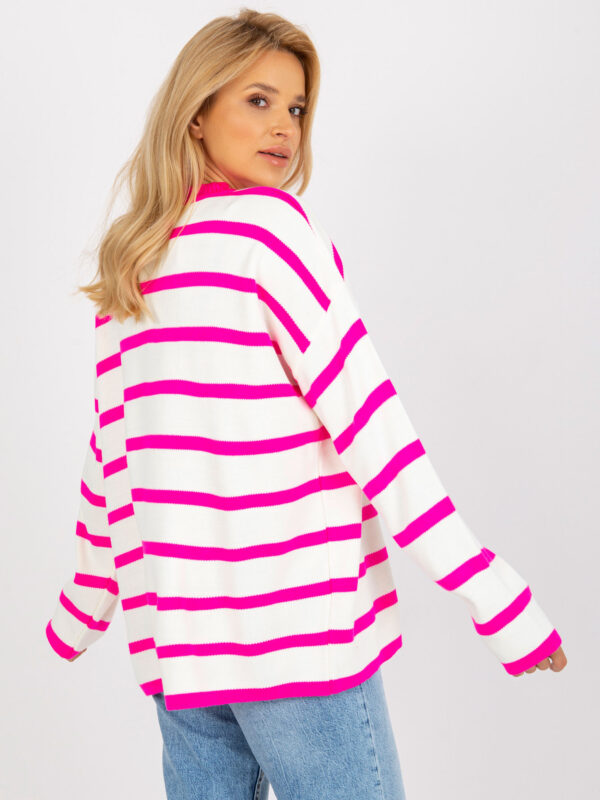 happywoman sweter oversize w fluo różowe paski 5